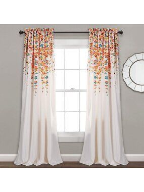 Charming Floral Light Filtering Window Curtain Panels, 52"W x 84"L, Turquoise